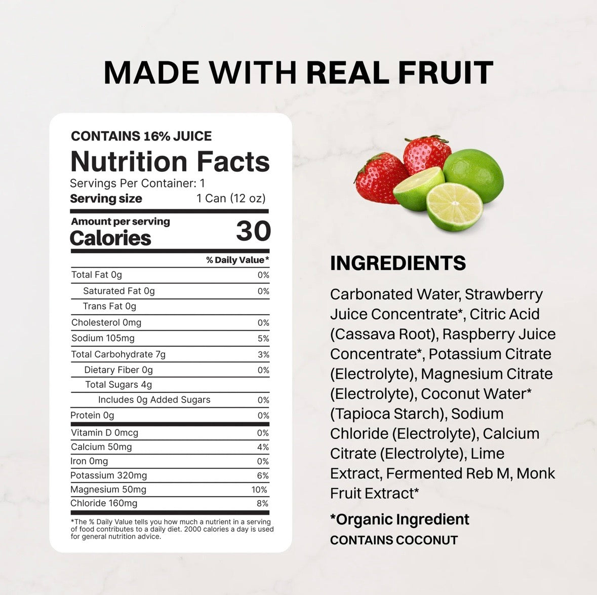 Strawberry Limeade Sparkling Electrolytes (Single Can)