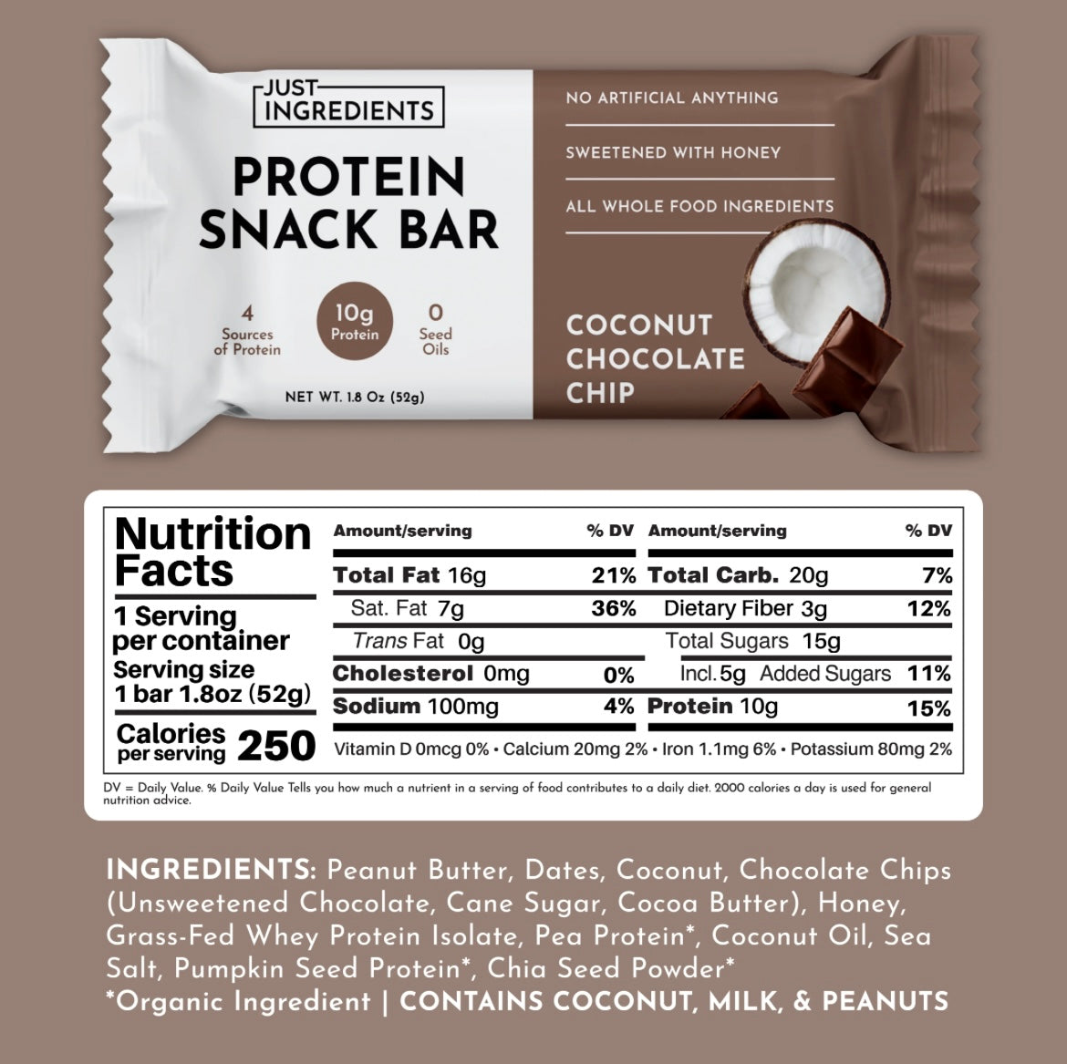 Protein Snack Bar - Coconut Chocolate Chip (12 pack)